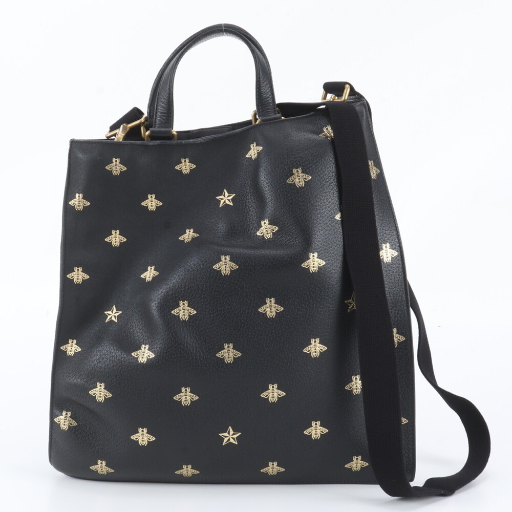 Gucci Bee Star 495444 Leather 2-Way Shoulder Bag Messenger Tote for Men